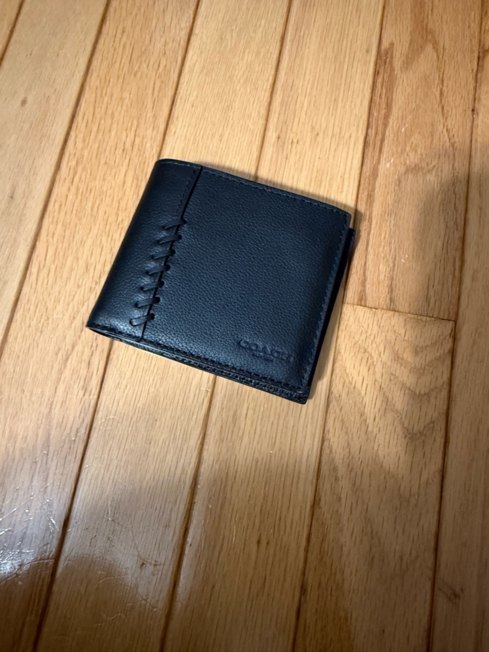 Coach Black Leather Bifold Wallet with Stitch Detail